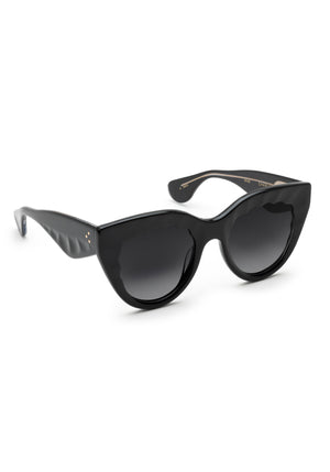 CHARLOTTE | Black + Black and Crystal Handcrafted, luxury glossy black acetate oversized scalloped cat-eye KREWE sunglasses