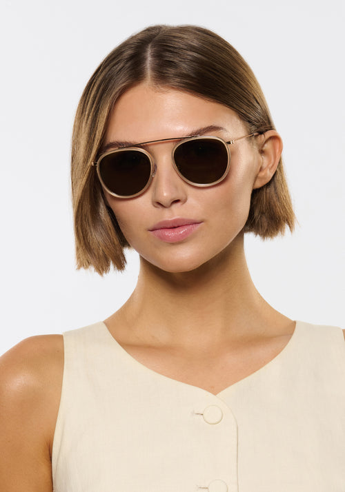 CHARTRES | Crystal 24K Polarized Handcrafted, Luxury clear acetate KREWE sunglasses womens model | Model: Michelle