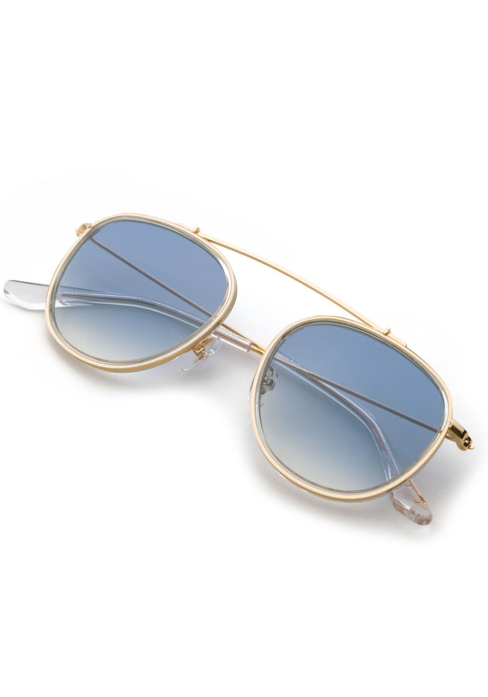 KREWE SUNGLASSES - CHARTRES | Crystal 24K + Custom Vanity Tint Handrafted, luxury 24k gold plated aviators with custom blue gradient tinted lenses