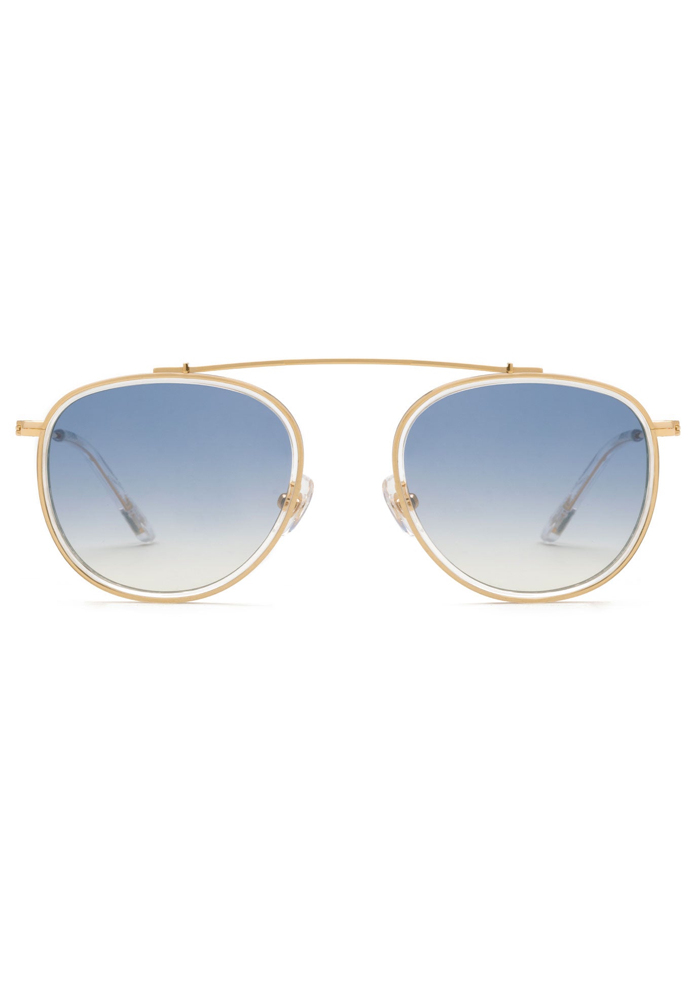 KREWE SUNGLASSES - CHARTRES | Crystal 24K + Custom Vanity Tint Handrafted, luxury 24k gold plated aviators with custom blue gradient tinted lenses 