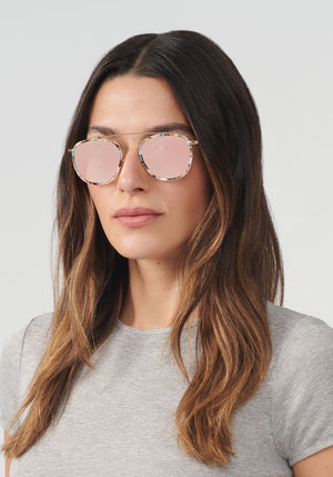 KREWE - CHARTRES | Gelato 18K Rose Mirrored Handcrafted, luxury multicolored acetate aviator sunglasses womens model | Model: Olga