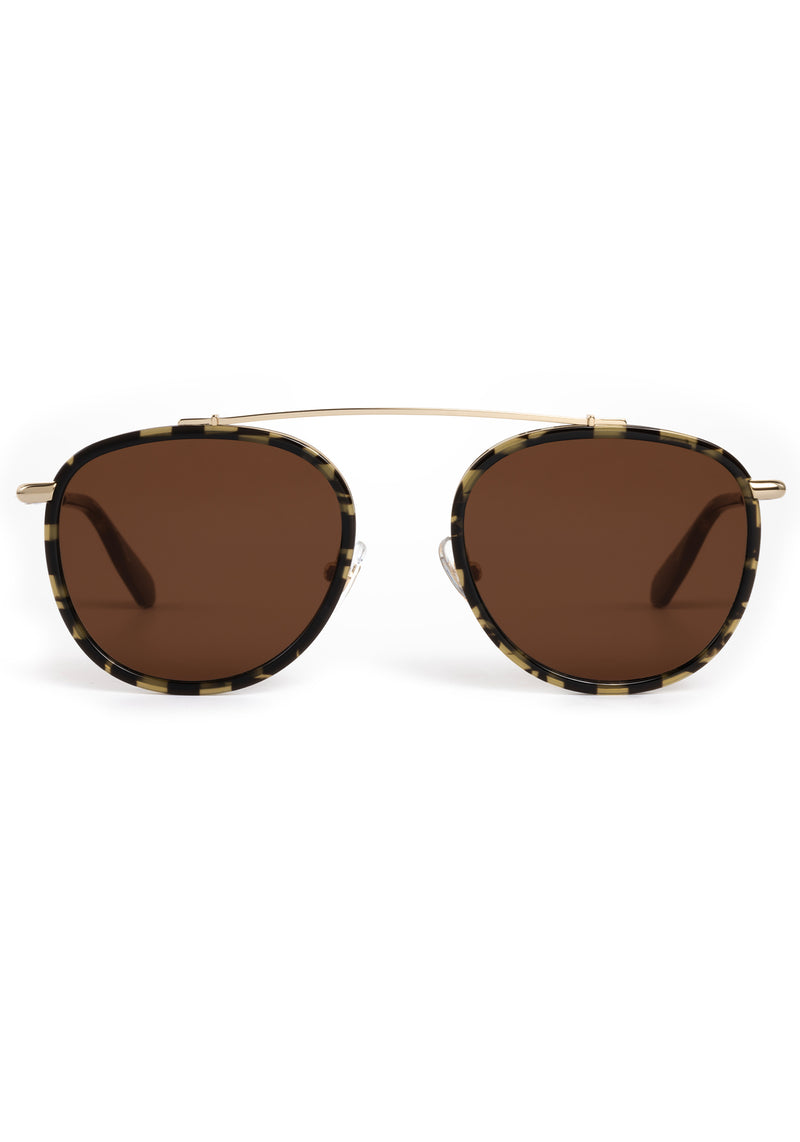 CHARTRES | 12K + Tortuga Noir Handcrafted, luxury dark brown acetate and stainless steel round aviator KREWE sunglasses