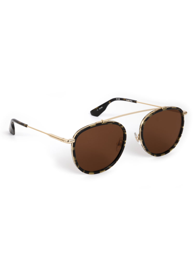 CHARTRES | 12K + Tortuga Noir Handcrafted, luxury dark brown acetate and stainless steel round aviator KREWE sunglasses