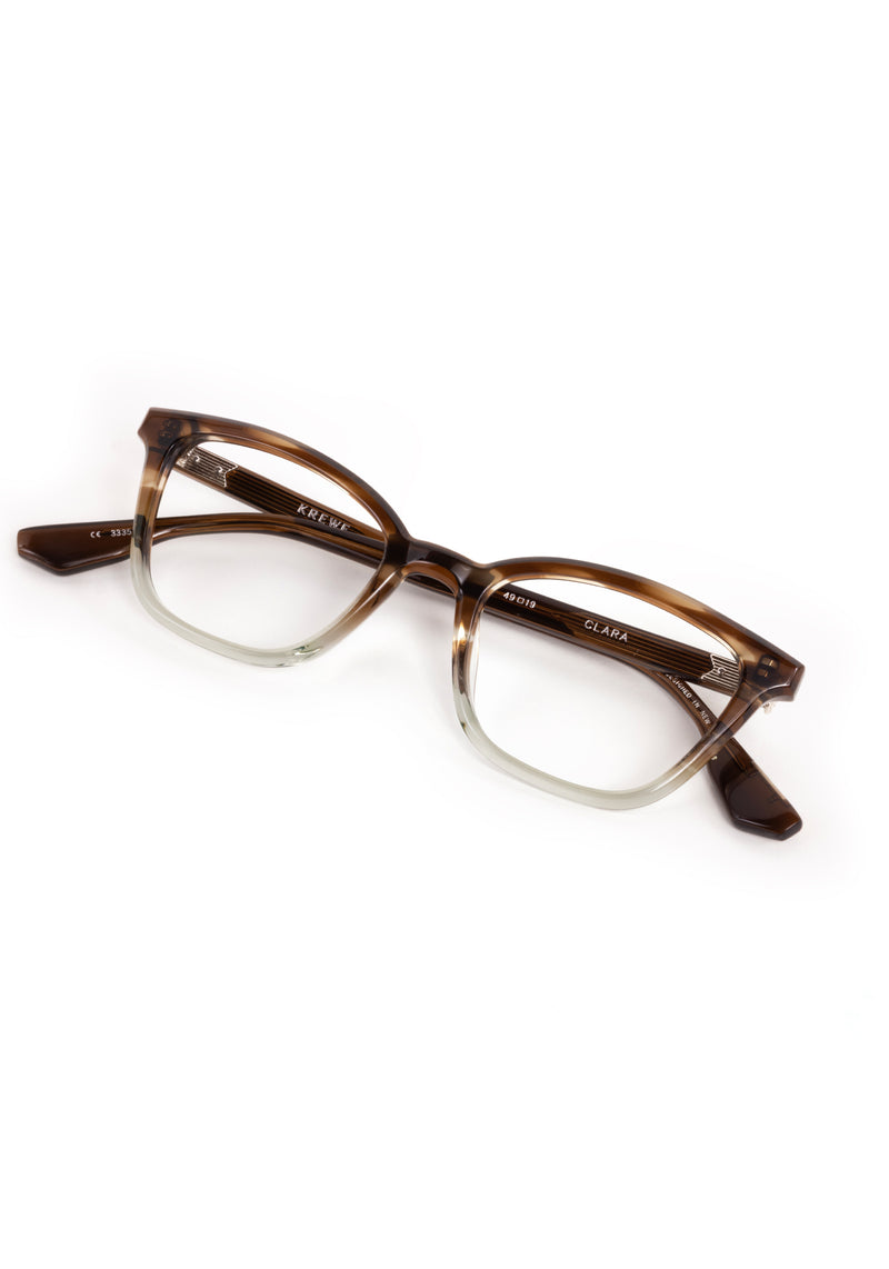 CLARA | Coastal Fade Handcrafted luxury brown and clear acetate small cat-eye KREWE eyeglasses 