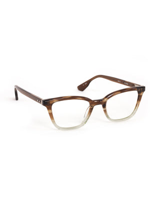 CLARA | Coastal Fade Handcrafted luxury brown and clear acetate small cat-eye KREWE eyeglasses 