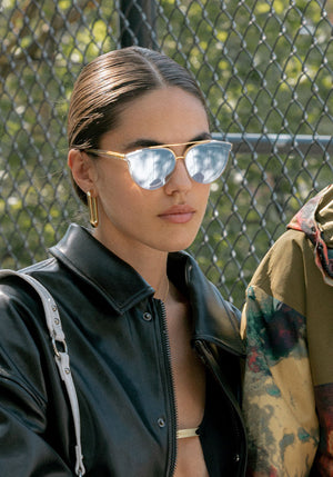 CLIO NYLON | Crystal 24K handcrafted, luxury clear acetate KREWE oversized sunglasses womens model campaign | Model: Ainhoa