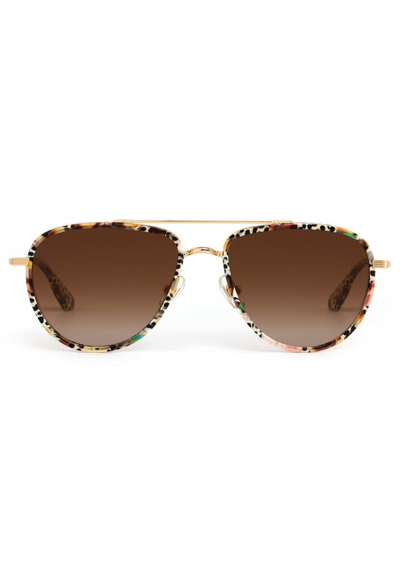 COLEMAN | 18K + Poppy Noir Handcrafted, luxury stainless steel and multicolored acetate aviator KREWE sunglasses with mini side shield blinker 