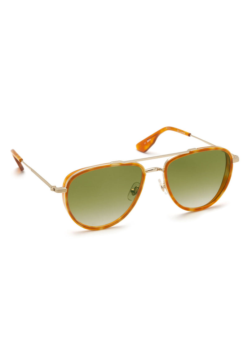 KREWE SUNGLASSS - COLEMAN | 12K + Amaro + Custom Vanity Tint handcrafted, luxury orange aviator with custom green gradient tinted lenses