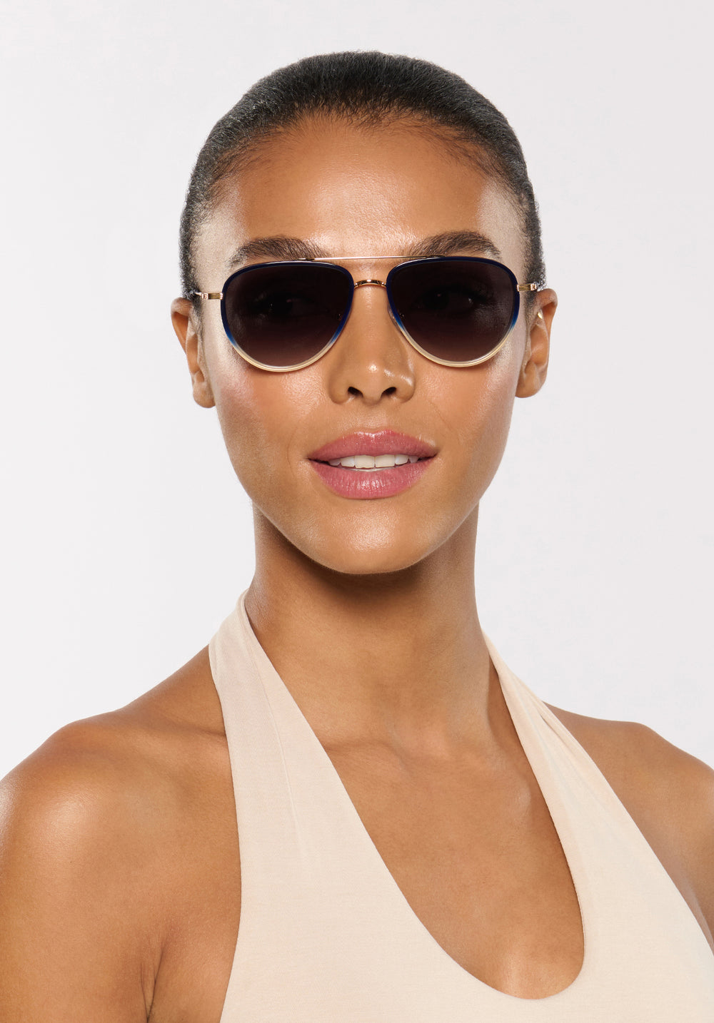 COLEMAN | 18K + Matte Indigo Fade + Gravity Handcrafted, navy acetate luxury KREWE sunglasses mens model | Model: Sasha