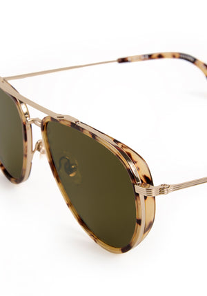 COLEMAN | 12K + Nikko Tortoise Handcrafted, luxury polarized stainless steel and tortoise acetate aviator KREWE sunglasses with mini side shield blinker 