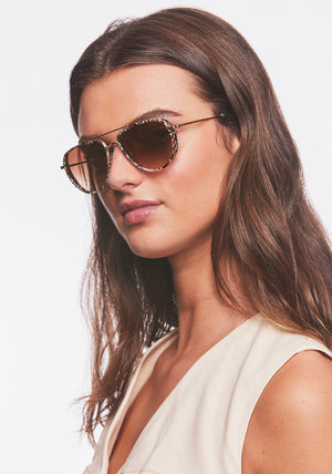 COLEMAN | 18K + Poppy Noir Handcrafted, luxury stainless steel and multicolored acetate aviator KREWE sunglasses with mini side shield blinker womens model | Model: Bentley