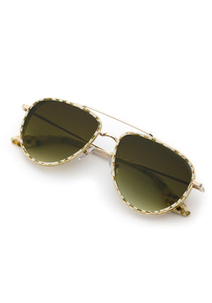 COLEMAN | 12K + Yuzu Handcrafted, luxury yellow green checkered acetate and stainless steel aviator KREWE sunglasses