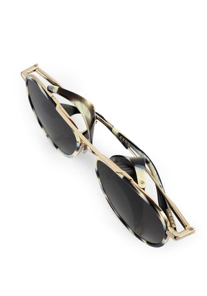 COLEMAN BLINKER | Bone 12K Handcrafted, luxury white and grey tortoise acetate large aviator KREWE sunglasses with blinkers