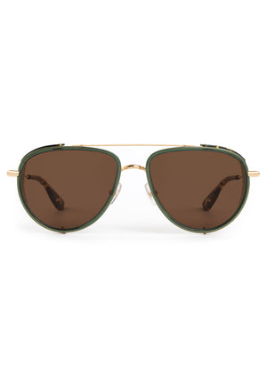 COLEMAN BLINKER | 18K Bottle Green + Zulu Handcrafted, luxury green and brown tortoise acetate large aviator KREWE sunglasses with blinkers