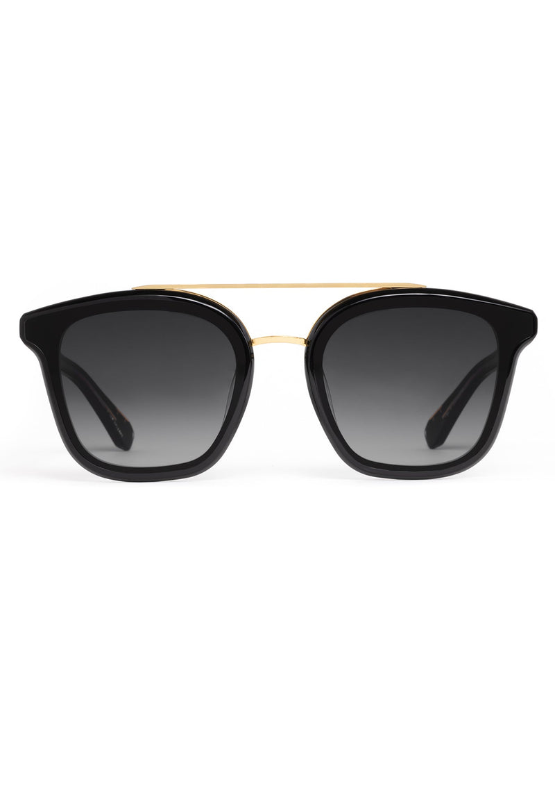 COLISEUM NYLON | Black + Black and Crystal 24K Handcrafted, black acetate oversized square aviator nylon edge to edge lens KREWE sunglasses