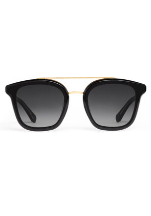 COLISEUM NYLON | Black + Black and Crystal 24K Handcrafted, black acetate oversized square aviator nylon edge to edge lens KREWE sunglasses