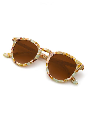 COLLINS | Frappe KREWE sunglasses handcrafted, luxury brown and green swirling round sunglasses