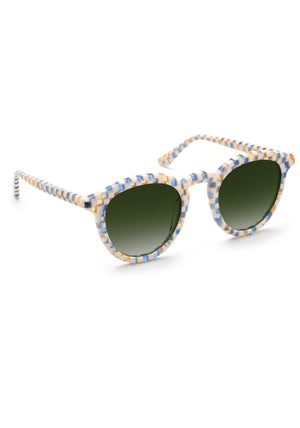 KREWE SUNGLASSES - COLLINS | Pincheck handcrafted, luxury blue and white checkered round sunglasses