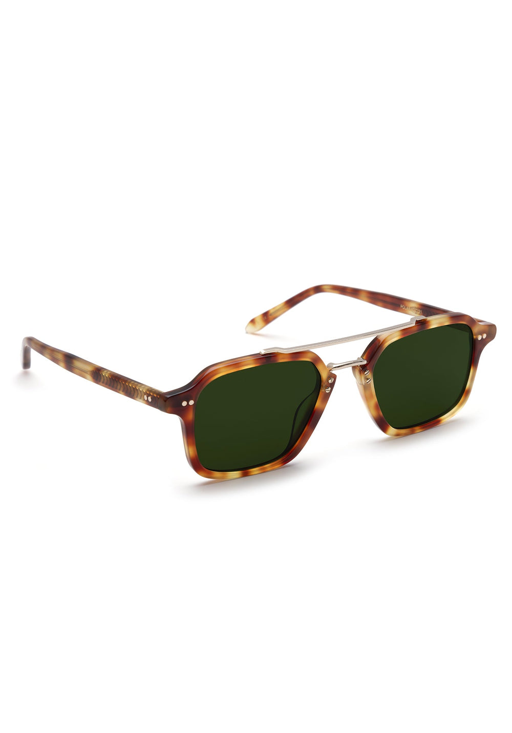 COLTON | Hawksbill 12K Polarized Handcrafted, luxury brown tortoise acetate and stainless steel square aviator polarized KREWE sunglasses