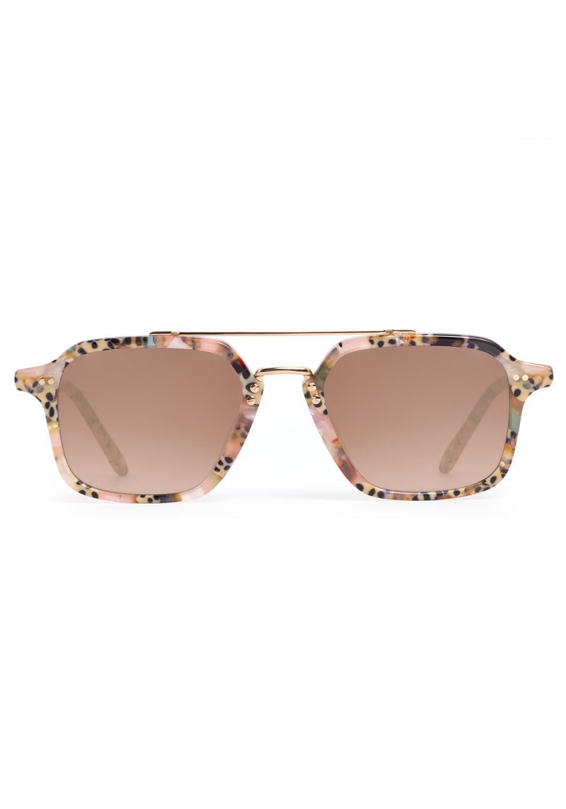 COLTON | Pink Poppy 18K Mirrored Handcrafted, luxury speckled multicolored acetate and gold plated stainless steel square aviator KREWE sunglasses