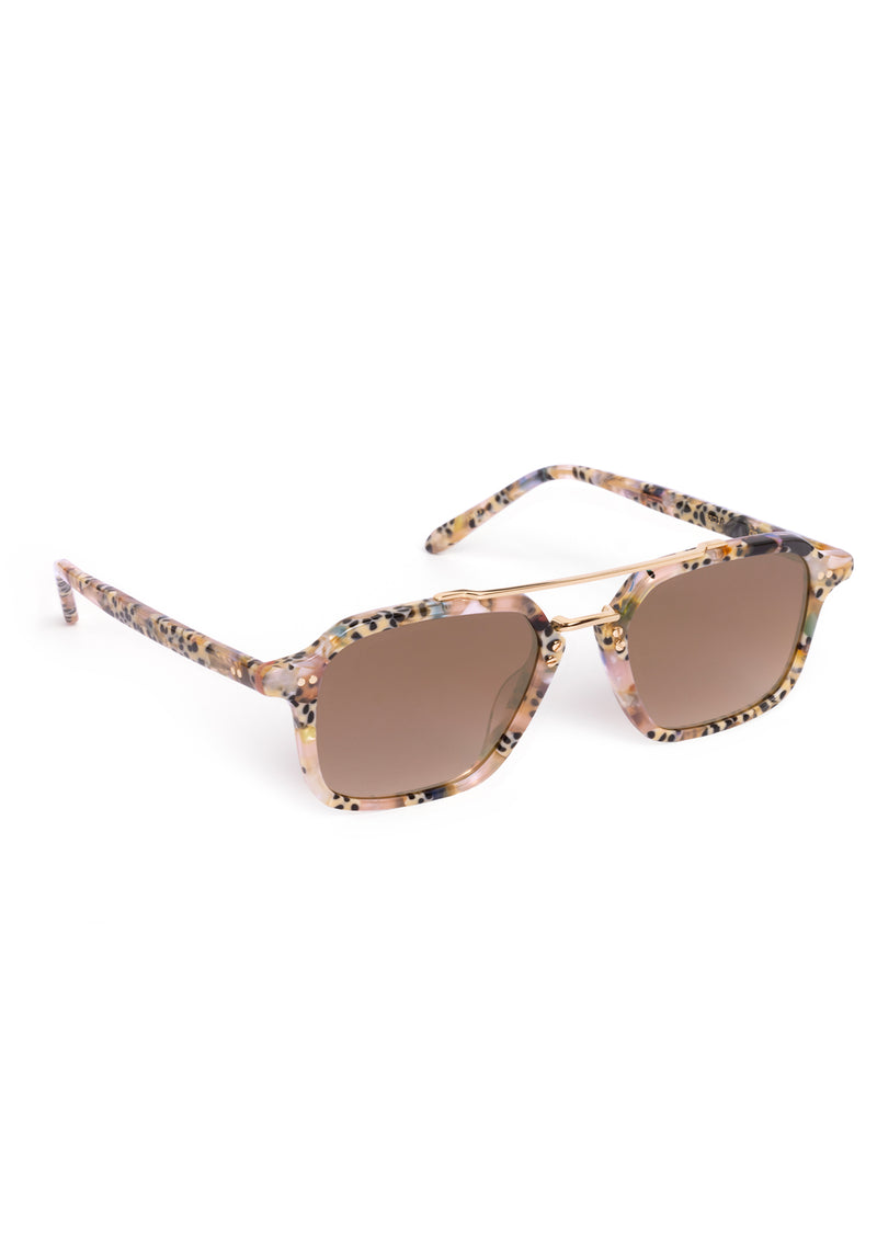 COLTON | Pink Poppy 18K Mirrored Handcrafted, luxury speckled multicolored acetate and gold plated stainless steel square aviator KREWE sunglasses