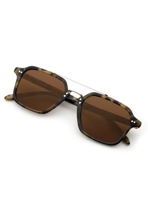 COLTON | Tortuga Silver Handcrafted, luxury dark brown tortoise acetate and stainless steel square aviator KREWE sunglasses