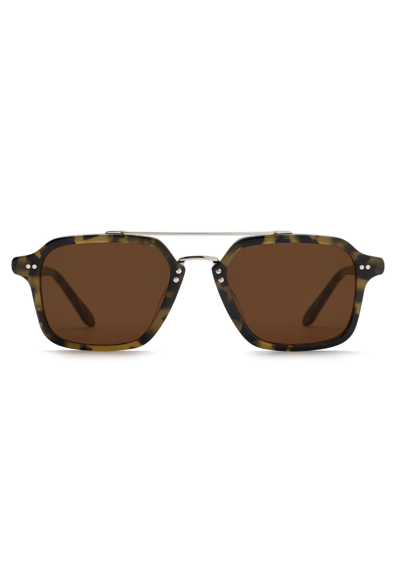 COLTON | Tortuga Silver Handcrafted, luxury dark brown tortoise acetate and stainless steel square aviator KREWE sunglasses