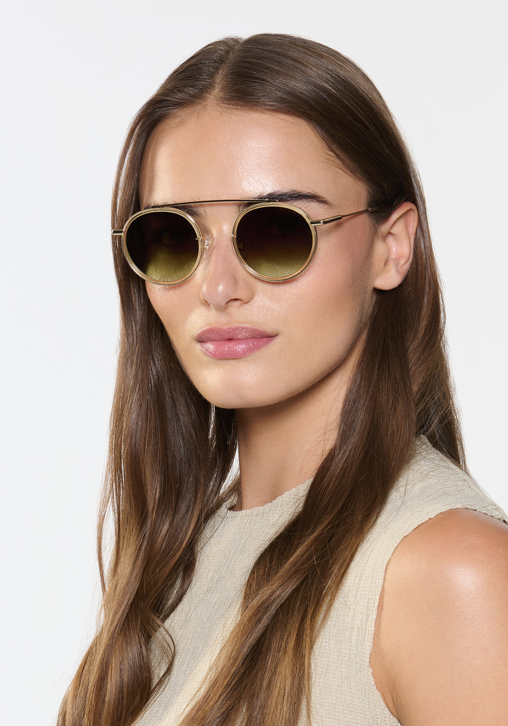 CONTI | Haze Handcrafted round aviator  titanium and acetate KREWE eyeglasses womens model | Model: Sam