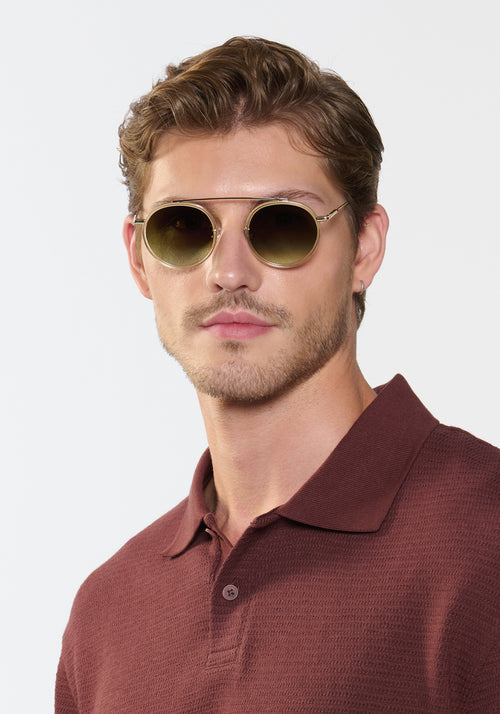 CONTI | Haze Handcrafted round aviator  titanium and acetate KREWE eyeglasses mens model | Model: Linus