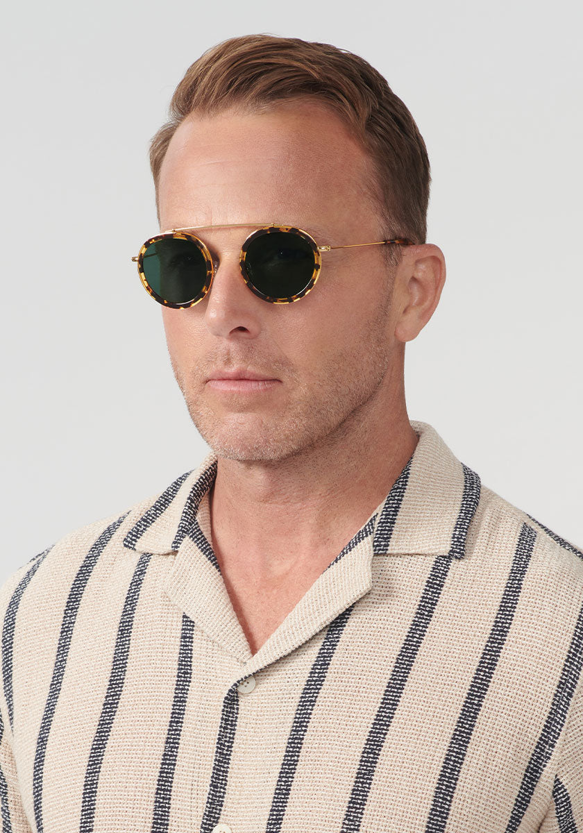 CONTI | Zulu Polarized 24K Handcrafted, luxury tortoise acetate KREWE sunglasses mens model | Model: Tim