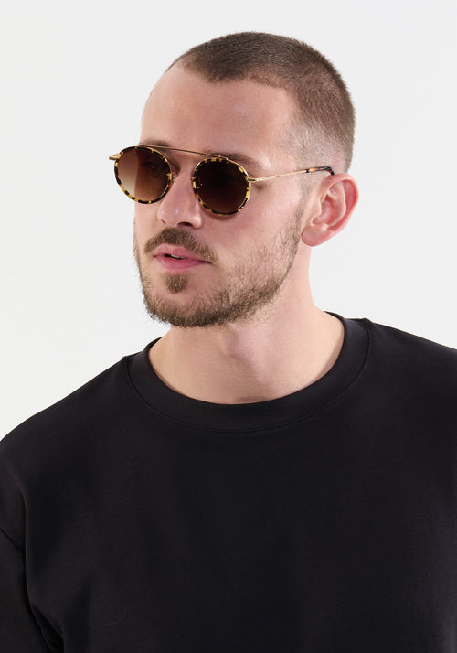 CONTI | Zulu 18k Handcrafted tortoise round aviator titanium and acetate KREWE eyeglasses mens model | Model: Connor