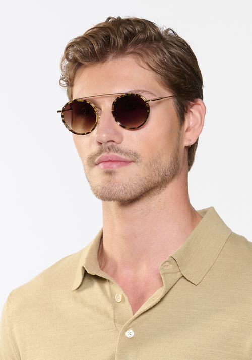 CONTI | Zulu 18k Handcrafted tortoise round aviator titanium and acetate KREWE eyeglasses mens model | Model: Linus