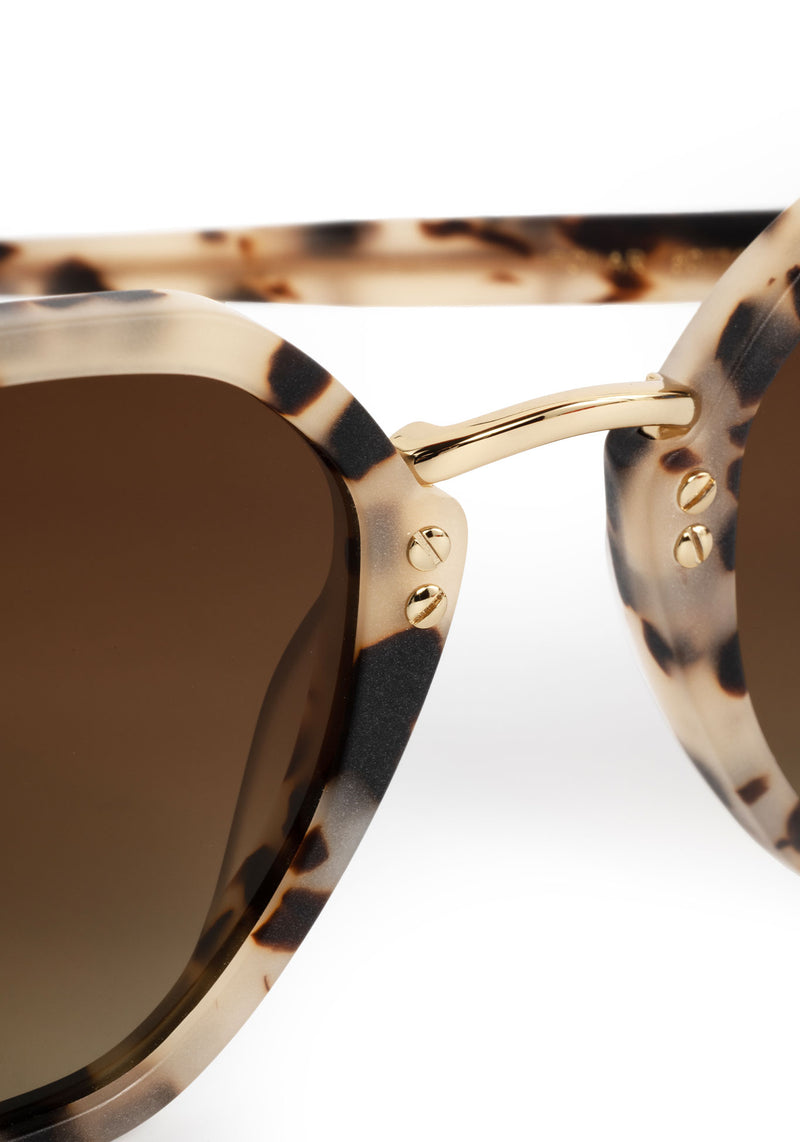 DAKOTA | Matte Oyster 18K Polarized Handcrafted, luxury brown tortoise matte acetate geometric KREWE sunglasses womens model