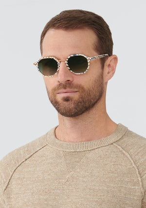 DAKOTA | Pincheck 18K luxury blue checkered acetate KREWE sunglasses mens model | Model: Vince