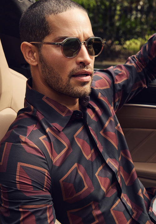 KREWE DAKOTA | Wasabi 12K Handcrafted, Luxury Designer Green and Orange Gradient Acetate Sunglasses mens model campaign | Model: Daniel