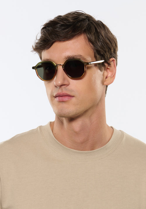 KREWE DAKOTA | Wasabi 12K Handcrafted, Luxury Designer Green and Orange Gradient Acetate Sunglasses mens model | Model: Jegor