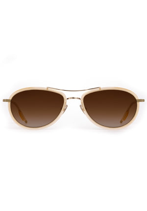 DALLAS | 12K Titanium + Champagne Handcrafted, luxury champagne yellow acetate KREWE aviator sunglasses with gold plated titanium hardware 