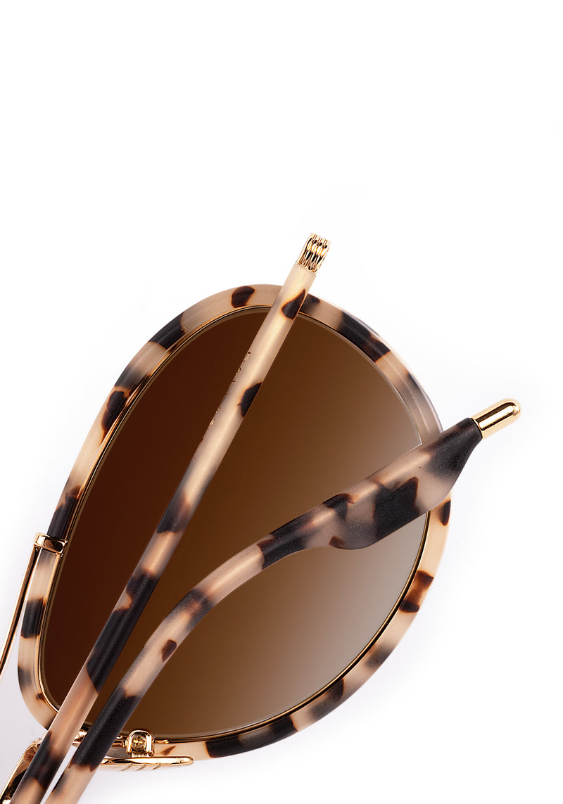 DALLAS | 18K Titanium + Matte Oyster Handcrafted, luxury light brown tortoise acetate KREWE aviator sunglasses with gold plated titanium hardware womens model