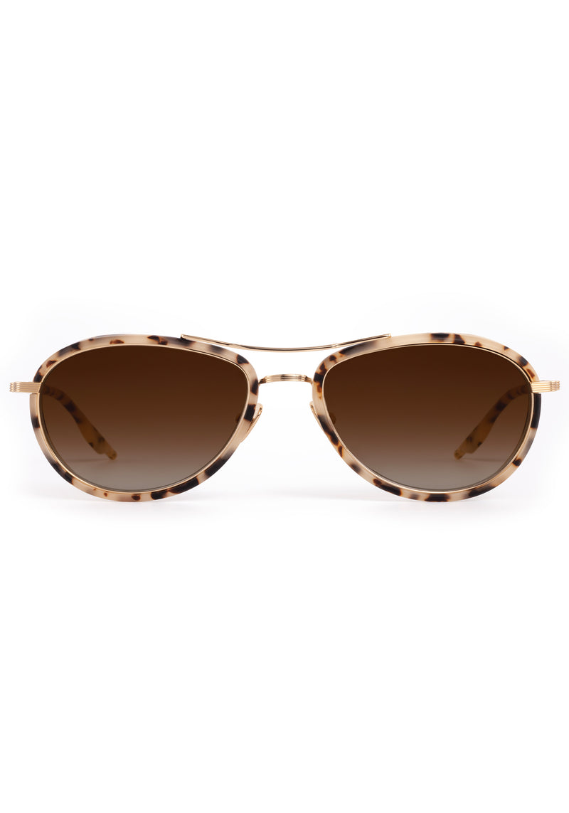 DALLAS | 18K Titanium + Matte Oyster Handcrafted, luxury light brown tortoise acetate KREWE aviator sunglasses with gold plated titanium hardware 