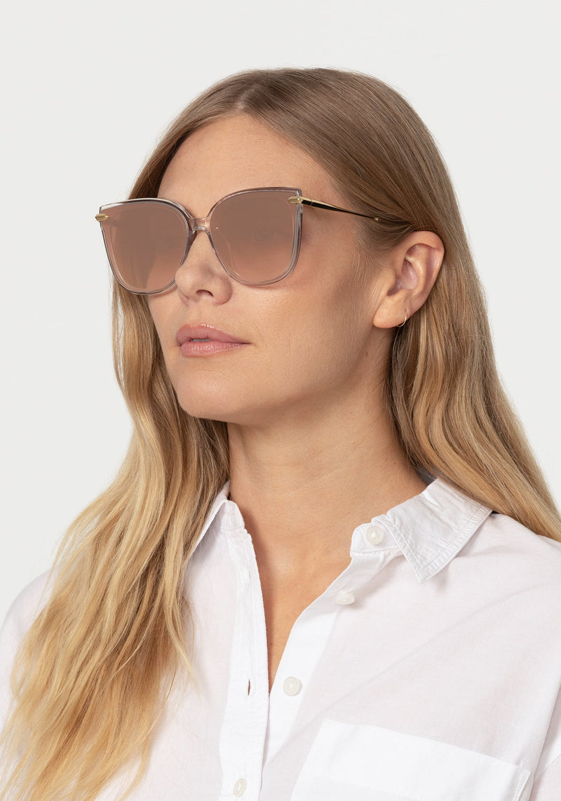 KREWE SUNGLASSES - DEDE NYLON | Crystal 18K Mirrored handcrafted, luxury clear acetate nylon sunglasses womens model | Model: Maritza