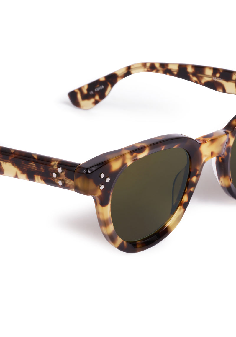 DEVON | Nikko Tortoise Handcrafted, luxury brown tortoise acetate round classic KREWE sunglasses 