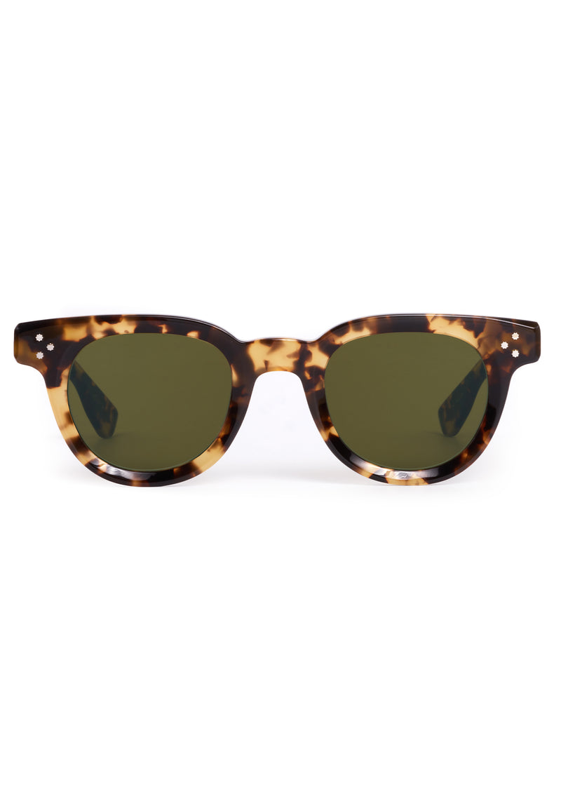 DEVON | Nikko Tortoise Handcrafted, luxury brown tortoise acetate round classic KREWE sunglasses 