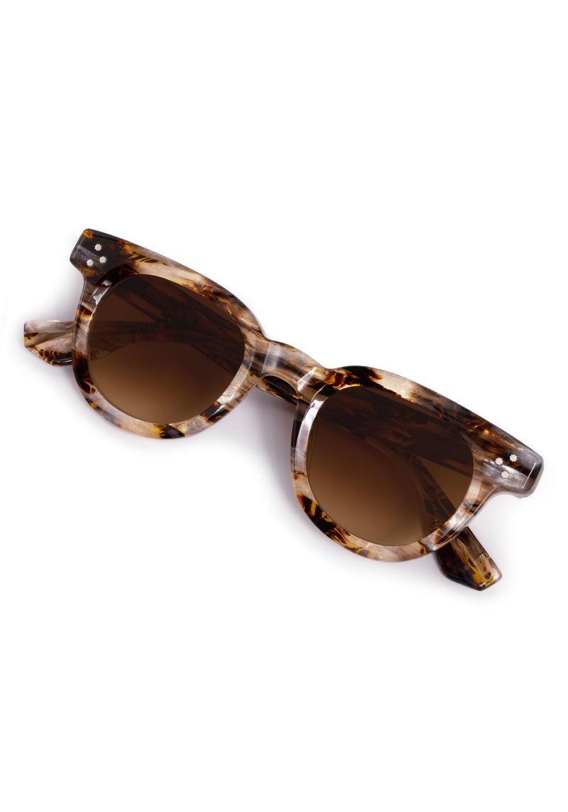 DEVON | Plume Handcrafted, luxury brown iridescent tortoise acetate round classic KREWE sunglasses