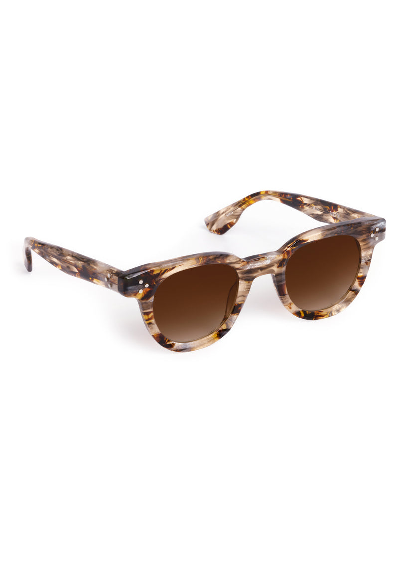 DEVON | Plume Handcrafted, luxury brown iridescent tortoise acetate round classic KREWE sunglasses