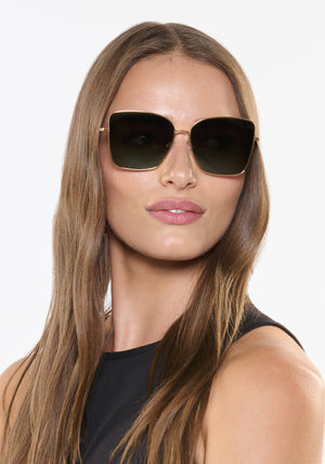 DOLLY | 24K Polarized Handcrafted, Luxury Stainless Steel KREWE sunglasses with green polarized lenses womens model | Model: Sam