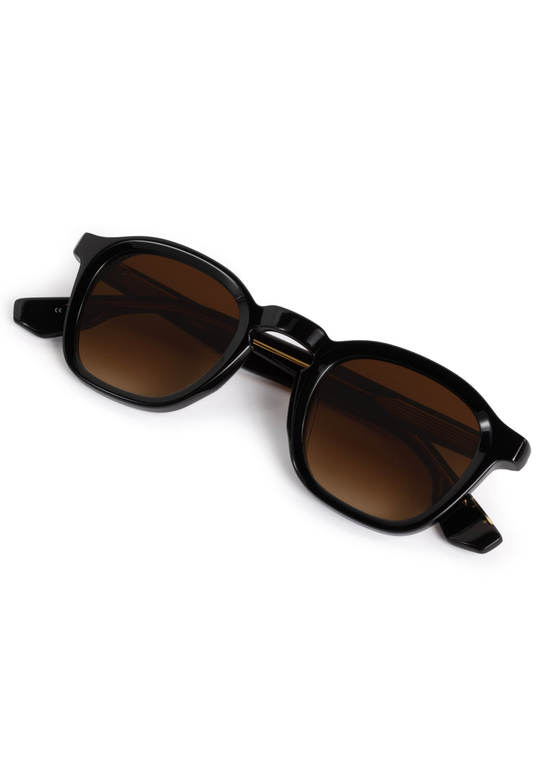 DYLAN | Black + Black Tea Handcrafted, luxury black acetate square classic KREWE sunglasses