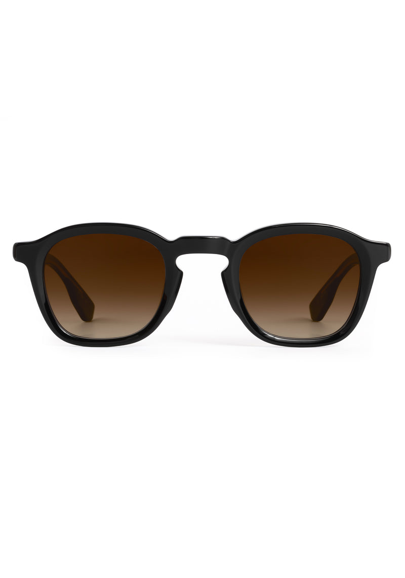DYLAN | Black + Black Tea Handcrafted, luxury black acetate square classic KREWE sunglasses