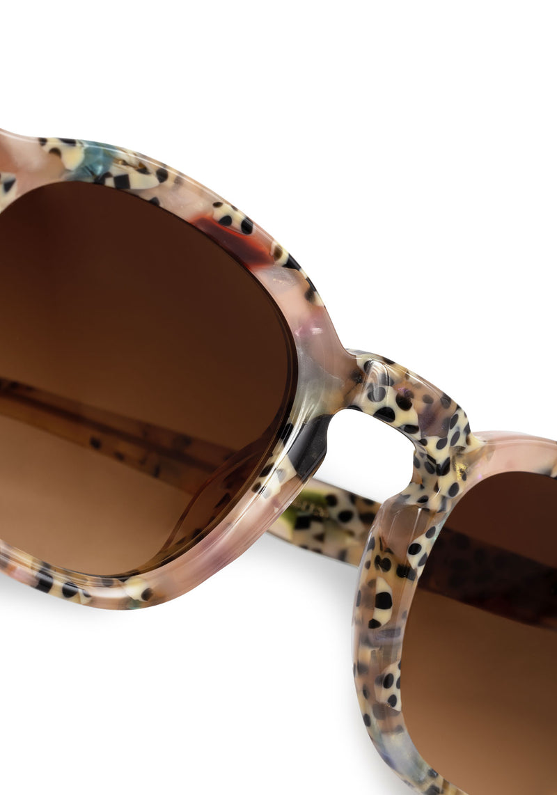 DYLAN | Pink Poppy Handcrafted, luxury speckled multicolored acetate square classic KREWE sunglasses womens model