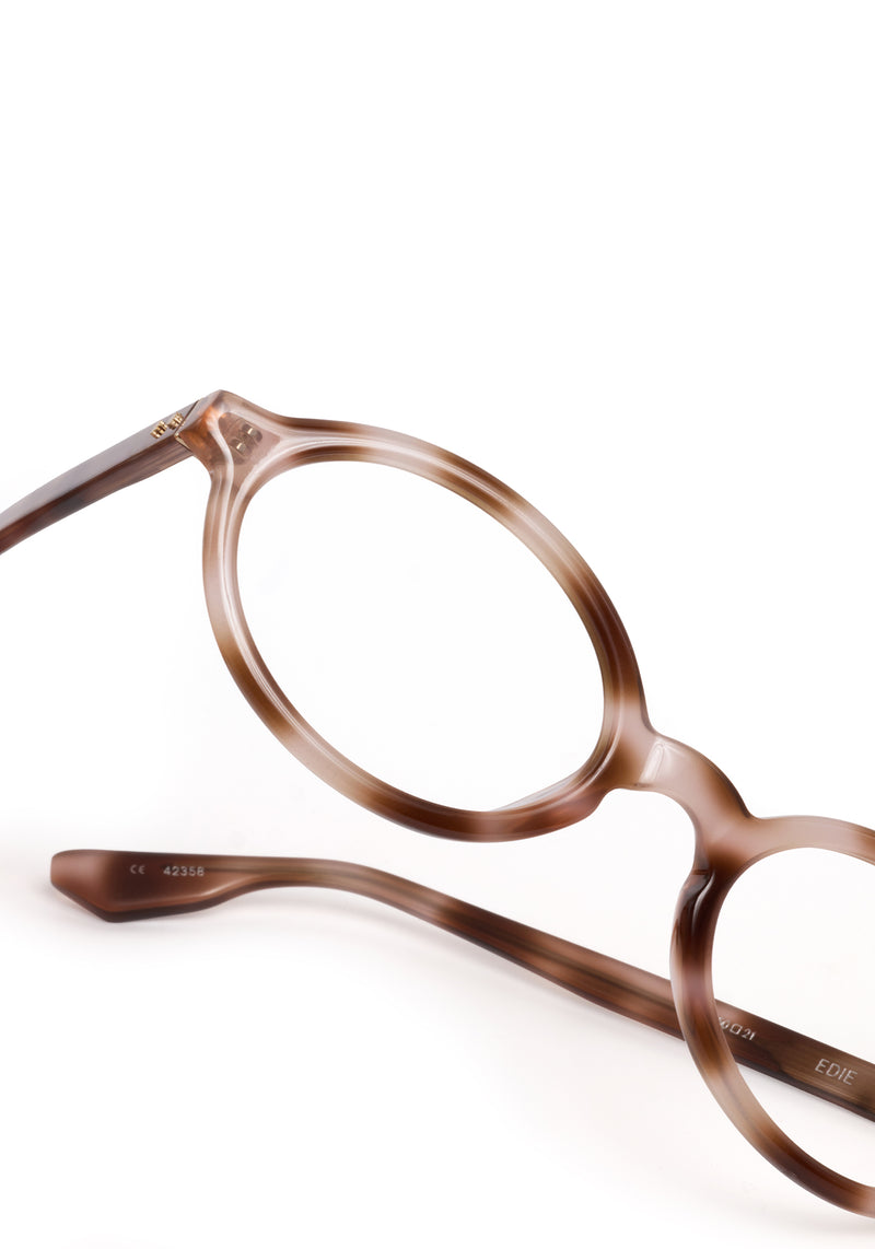 EDIE | Blush Tort Handcrafted, luxury brown and pink tortoise acetate small round oval KREWE eyeglasses