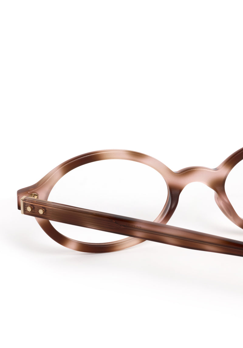 EDIE | Blush Tort Handcrafted, luxury brown and pink tortoise acetate small round oval KREWE eyeglasses